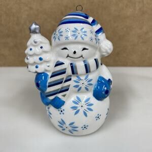 Snowman Ornament Christmas Arctic Holiday Blue & White
